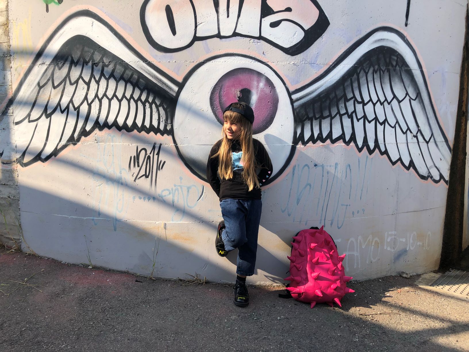 Girl with Think Pink 3D Spike Backpack by Madpax